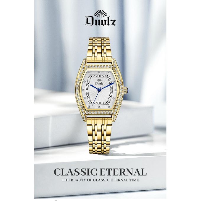 Elegant Gold-Plated Women's Watch with Crystal Bezel
