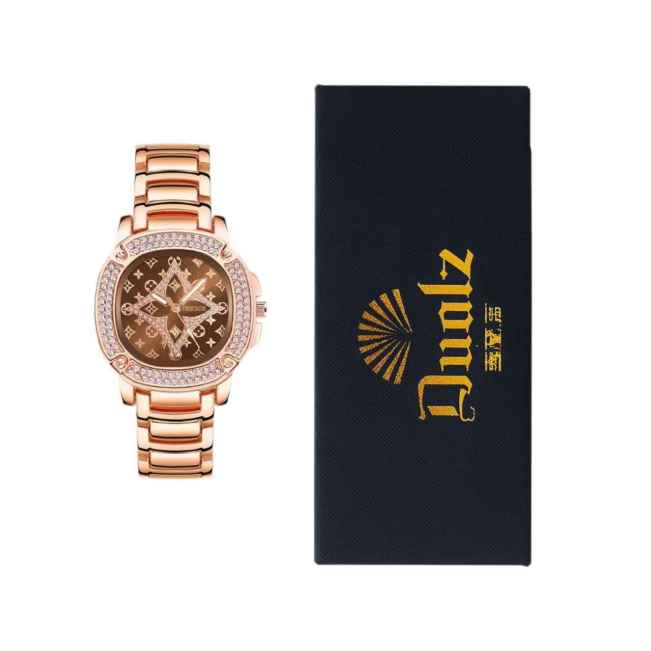 Vintage-Inspired Luxury Women's Watch with Classic Monogram Pattern