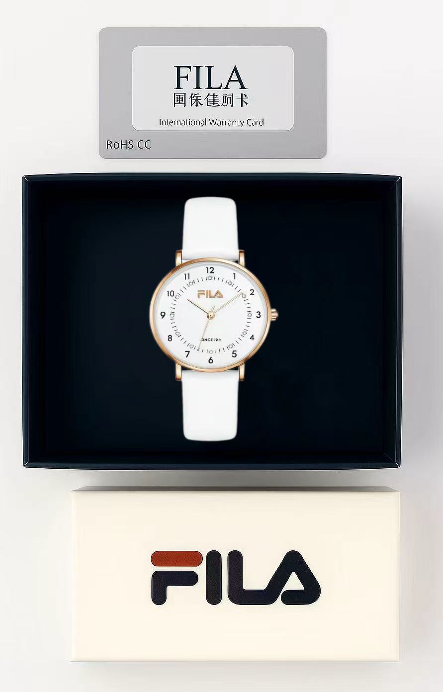 Women's Rose Gold Quartz Watch with White Leather Strap