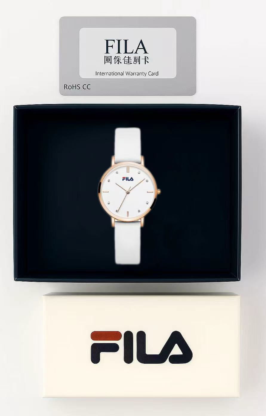 Women's stylish Crystal Accent Watch – Rose Gold Case & White Strap