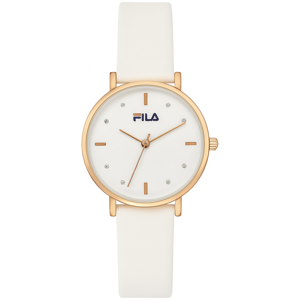 Women's stylish Crystal Accent Watch – Rose Gold Case & White Strap