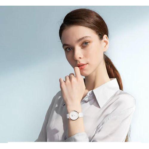 Women's stylish Crystal Accent Watch – Rose Gold Case & White Strap