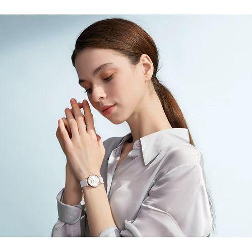 Women's stylish Crystal Accent Watch – Rose Gold Case & White Strap