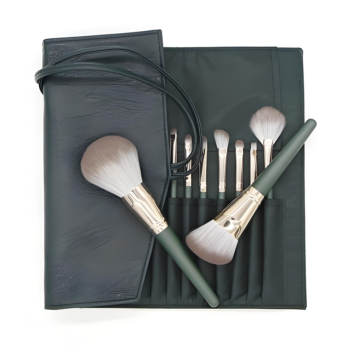 14-Piece Professional Makeup Brush Set with Carrying Bag – Green Edition