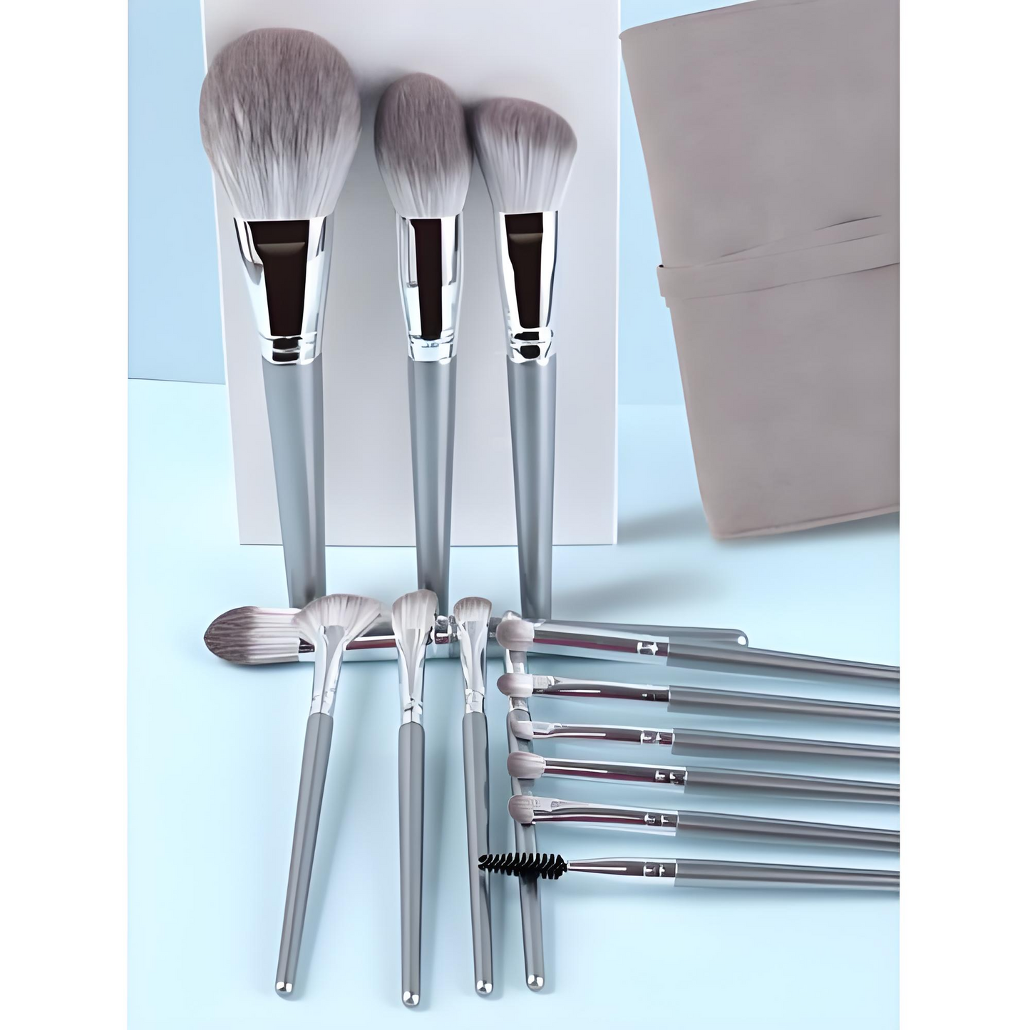 14-Piece Professional Makeup Brush Set with Storage Bag – Grey Edition