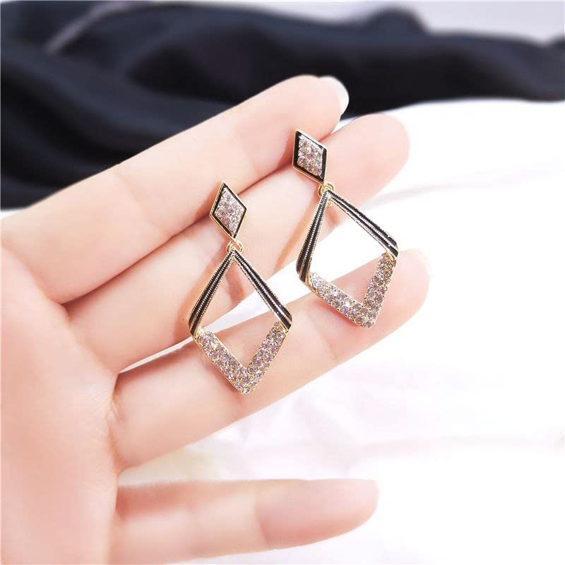 Rhombic Crystal Drop Earrings Black