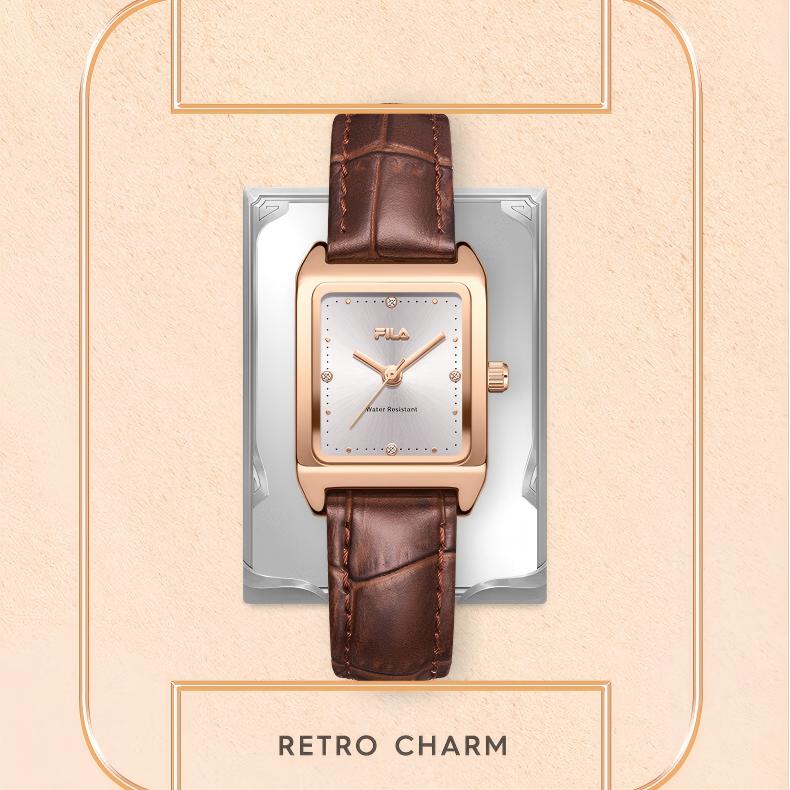 Elegant Square Dial Women's Watch – Brown Leather & Gold-Tone Case