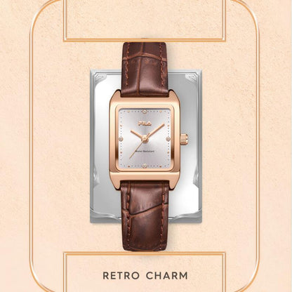Elegant Square Dial Women's Watch – Brown Leather & Gold-Tone Case
