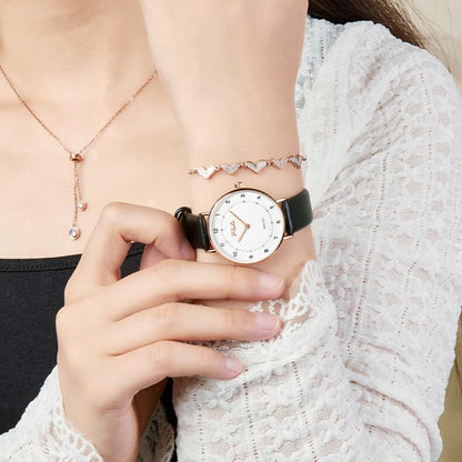 Trendy  Women's Quartz Watch – Rose Gold Case & Black Croc-Embossed Leather Strap