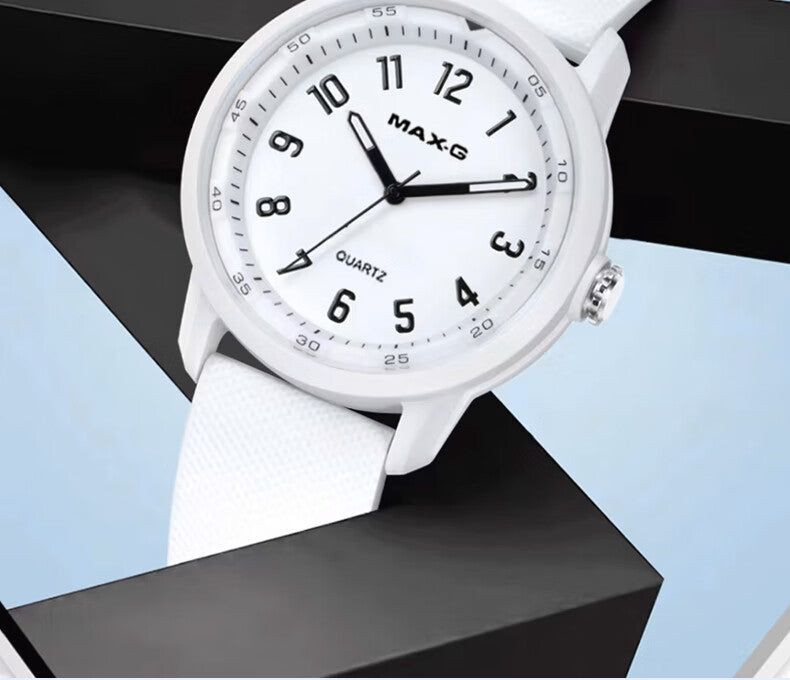MAX-G Simple Modern Unisex Student Quartz Watch –white