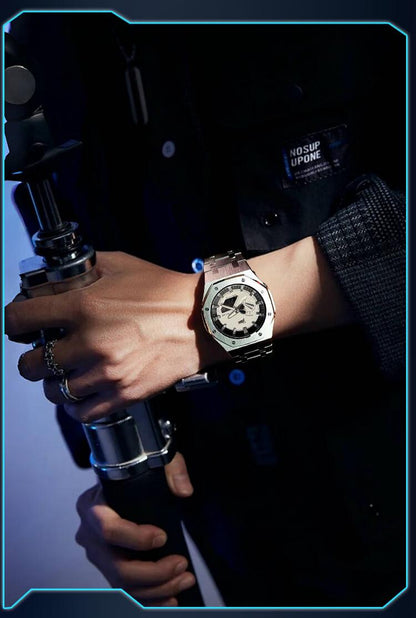 Octagonal 3D-Style Multi-Function Men's Watch with Dual Movement