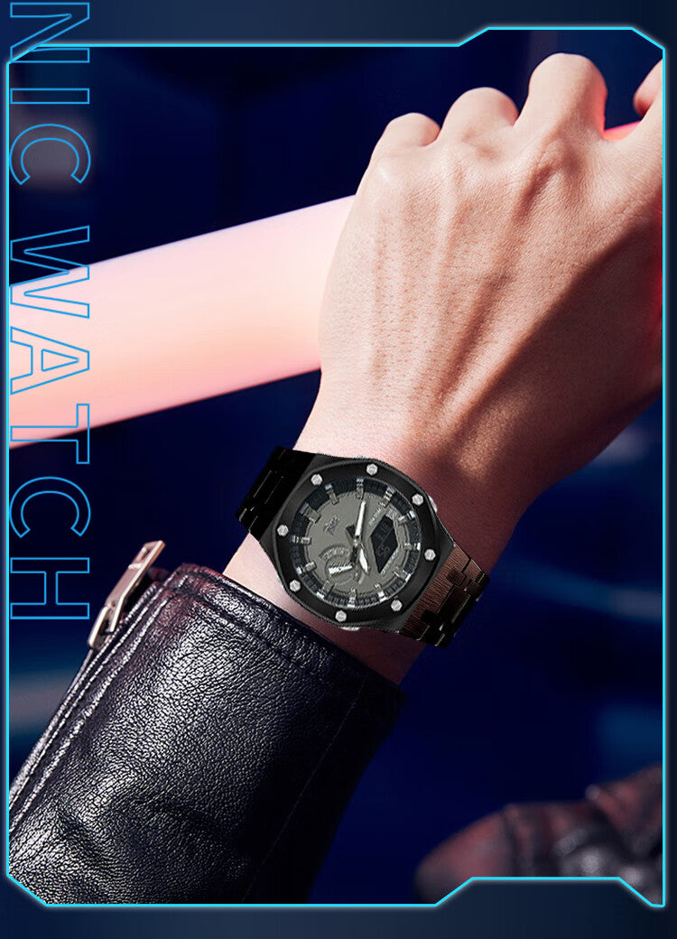 Men’s Dual Display Waterproof Watch with Alarm & LED Backlight
