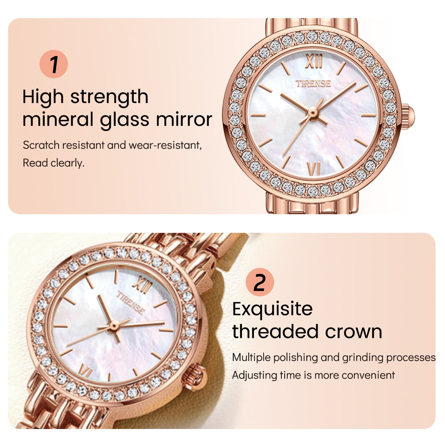 Luxury Rose Gold-Plated Quartz Woman Watch with Sparkling Stones
