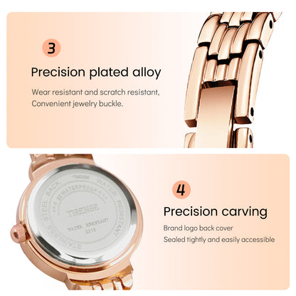 Luxury Rose Gold-Plated Quartz Woman Watch with Sparkling Stones