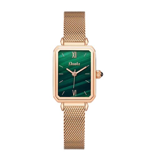 Elegant Rose Gold Women's Watch with Emerald Green Dial