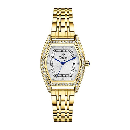 Elegant Gold-Plated Women's Watch with Crystal Bezel