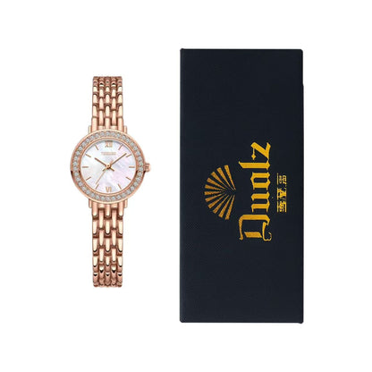 Luxury Rose Gold-Plated Quartz Woman Watch with Sparkling Stones