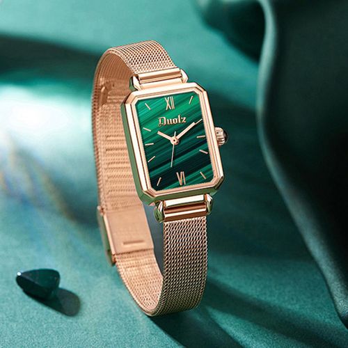 Elegant Rose Gold Women's Watch with Emerald Green Dial