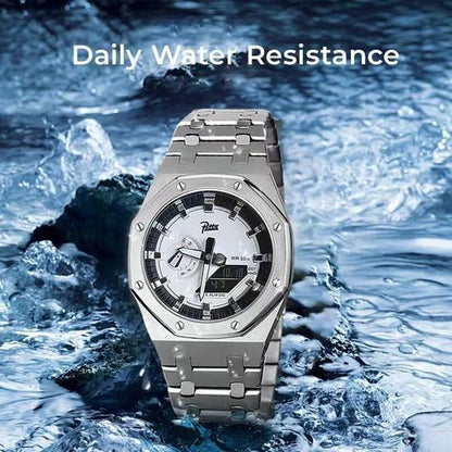 Octagonal 3D-Style Multi-Function Men's Watch with Dual Movement