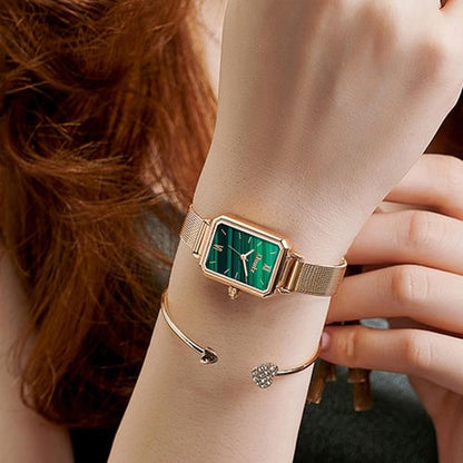 Elegant Rose Gold Women's Watch with Emerald Green Dial