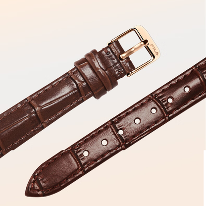 Elegant Square Dial Women's Watch – Brown Leather & Gold-Tone Case