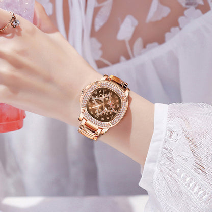 Vintage-Inspired Luxury Women's Watch with Classic Monogram Pattern
