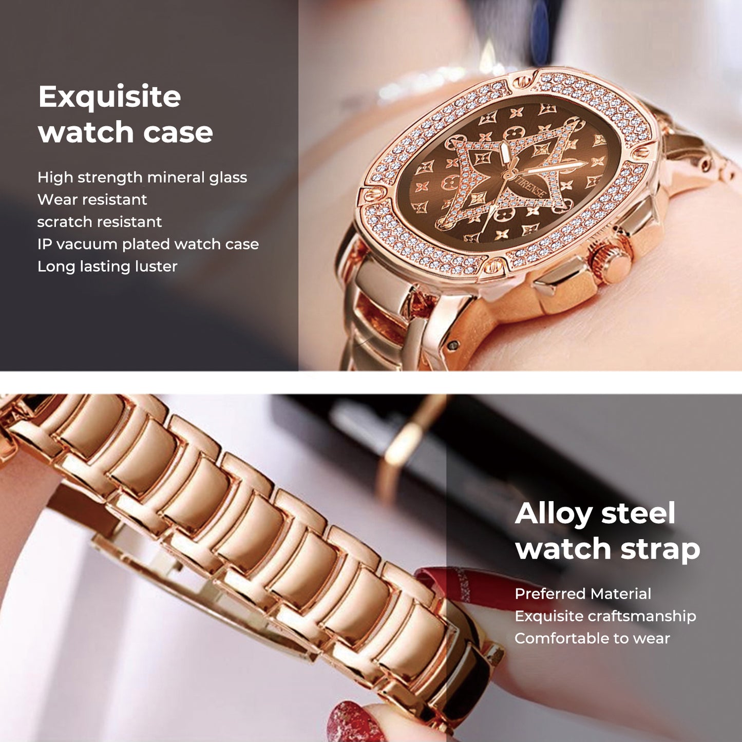Vintage-Inspired Luxury Women's Watch with Classic Monogram Pattern
