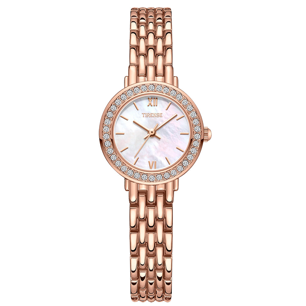 Luxury Rose Gold-Plated Quartz Woman Watch with Sparkling Stones
