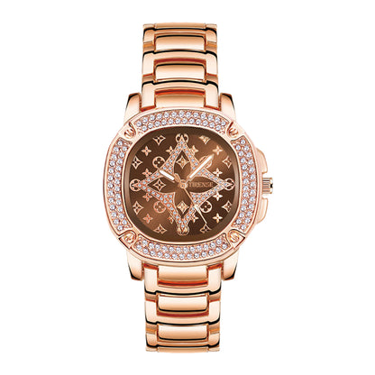 Vintage-Inspired Luxury Women's Watch with Classic Monogram Pattern