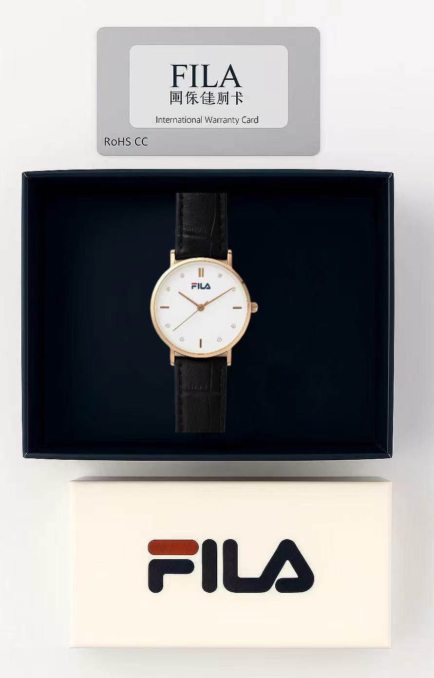 Women's Elegant Watch – Rose Gold Case & Black Strap with Crystal Accents