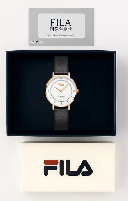 Trendy  Women's Quartz Watch – Rose Gold Case & Black Croc-Embossed Leather Strap