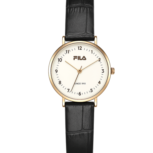 Trendy  Women's Quartz Watch – Rose Gold Case & Black Croc-Embossed Leather Strap