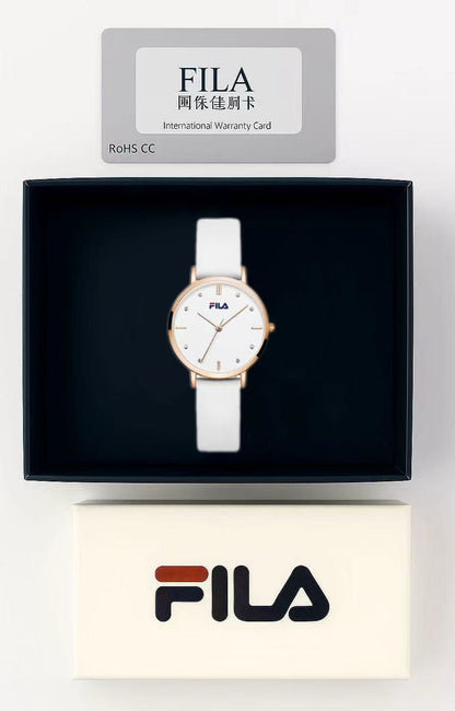 Women's stylish Crystal Accent Watch – Rose Gold Case & White Strap
