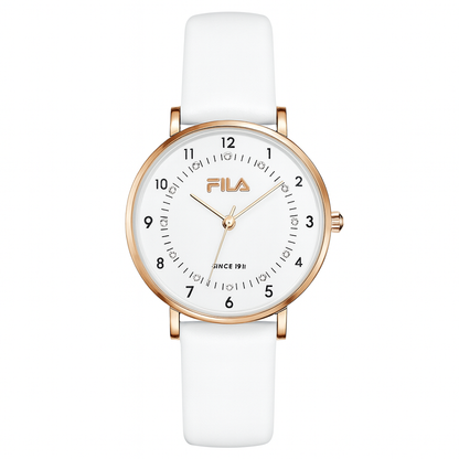 Women's Rose Gold Quartz Watch with White Leather Strap