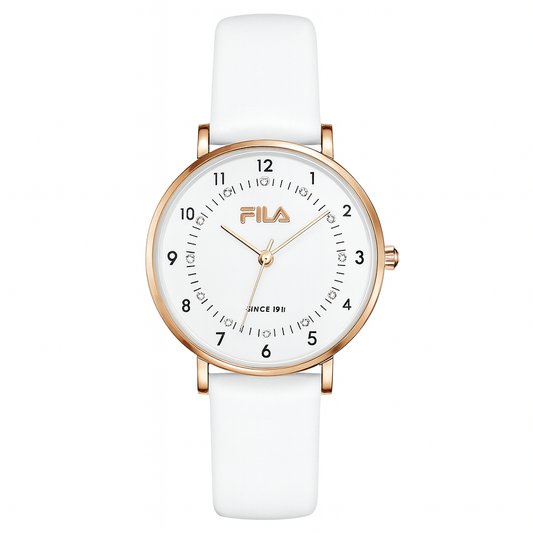 Women's Rose Gold Quartz Watch with White Leather Strap