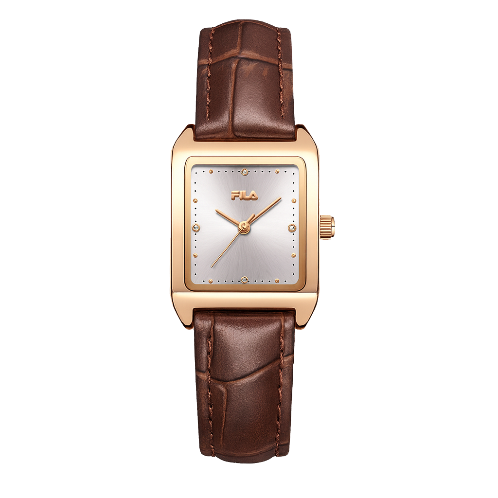 Elegant Square Dial Women's Watch – Brown Leather & Gold-Tone Case