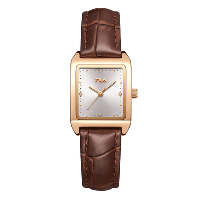 Elegant Square Dial Women's Watch – Brown Leather & Gold-Tone Case