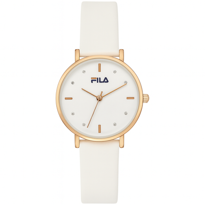 Women's stylish Crystal Accent Watch – Rose Gold Case & White Strap