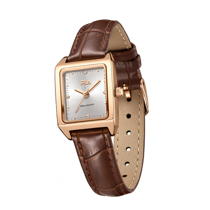 Elegant Square Dial Women's Watch – Brown Leather & Gold-Tone Case