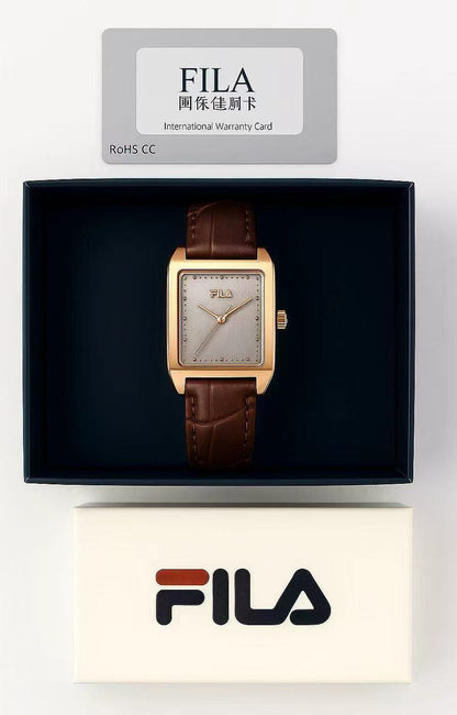 Elegant Square Dial Women's Watch – Brown Leather & Gold-Tone Case