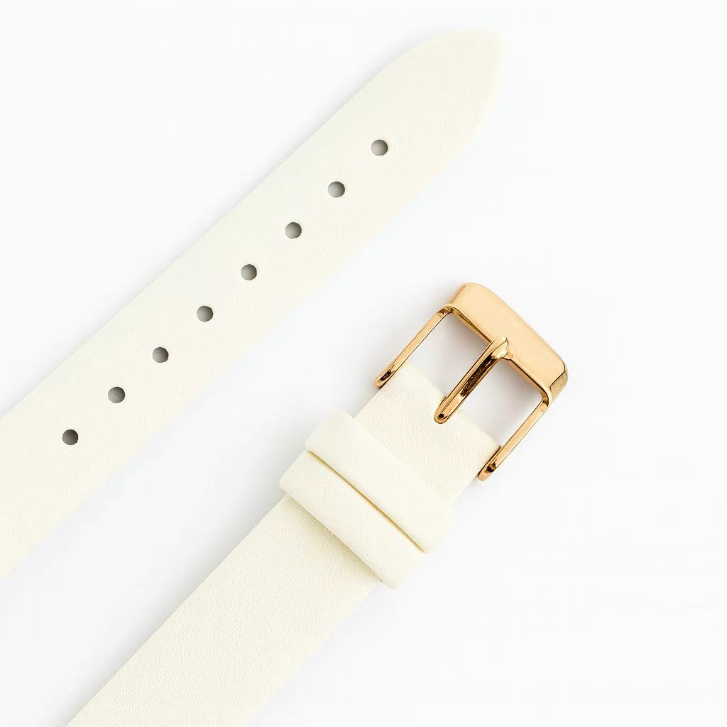 Women's Rose Gold Quartz Watch with White Leather Strap