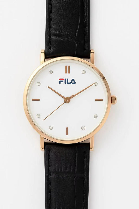 Women's Elegant Watch – Rose Gold Case & Black Strap with Crystal Accents