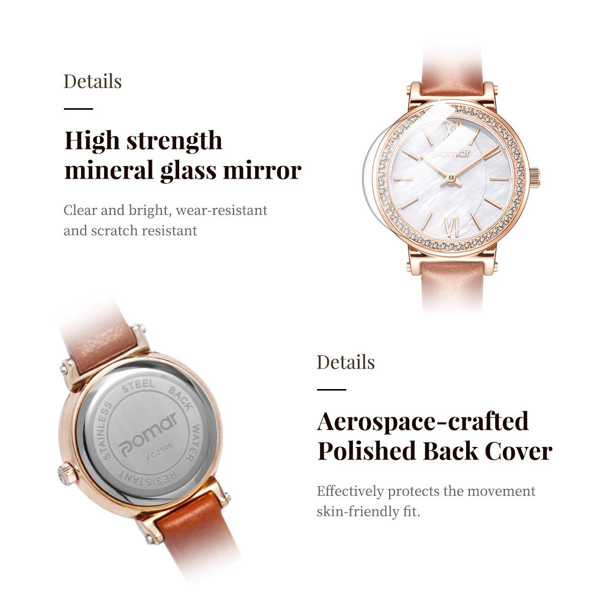 Classic Brown Leather Women's Watch with Crystal Bezel
