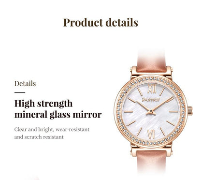 Classic Brown Leather Women's Watch with Crystal Bezel