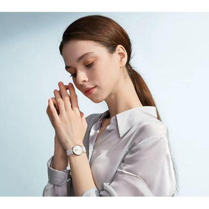 Women's stylish Crystal Accent Watch – Rose Gold Case & White Strap