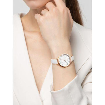 Chic Women's Quartz Watch with Minimalist White Dial and Rose Gold Case