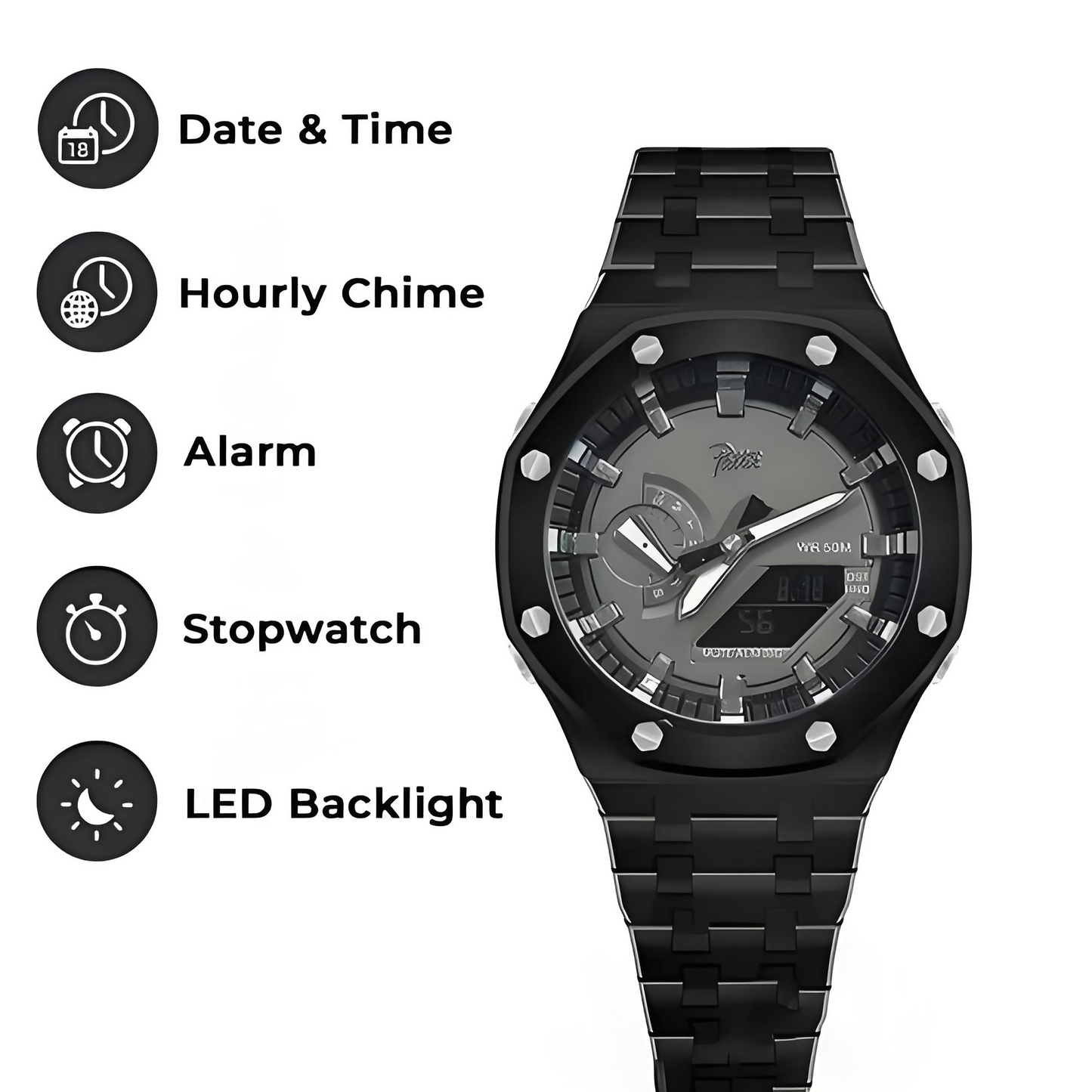Men’s Dual Display Waterproof Watch with Alarm & LED Backlight