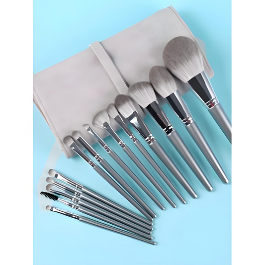 14-Piece Professional Makeup Brush Set with Storage Bag – Grey Edition