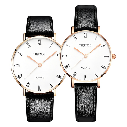 Tirense Classic Quartz Couple Watches – Elegant Leather Strap – Unisex Set