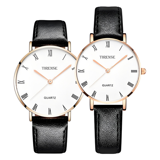 Tirense Classic Quartz Couple Watches – Elegant Leather Strap – Unisex Set